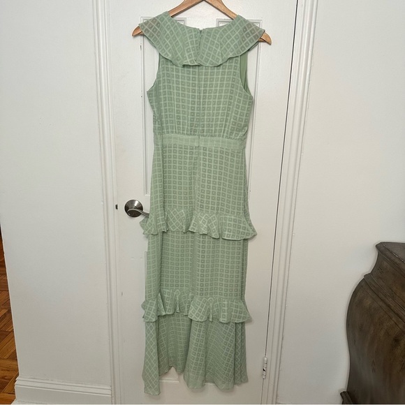 Taylor Sage Green Chiffon Dot Sleeveless Tiered Maxi Dress Coquette Formal  4 - Picture 7 of 9